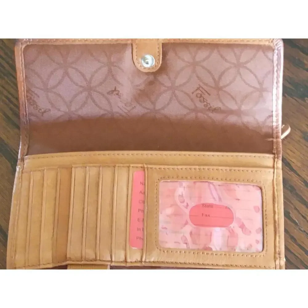 Y2K vintage fossil brown leather tri fold wallet‎